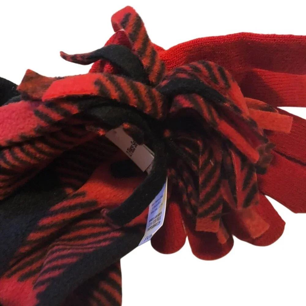 Basic Edition Girls Winter Fleece Hat & Mitten‎ 2 Pc Set Red Black Unisex Plaid